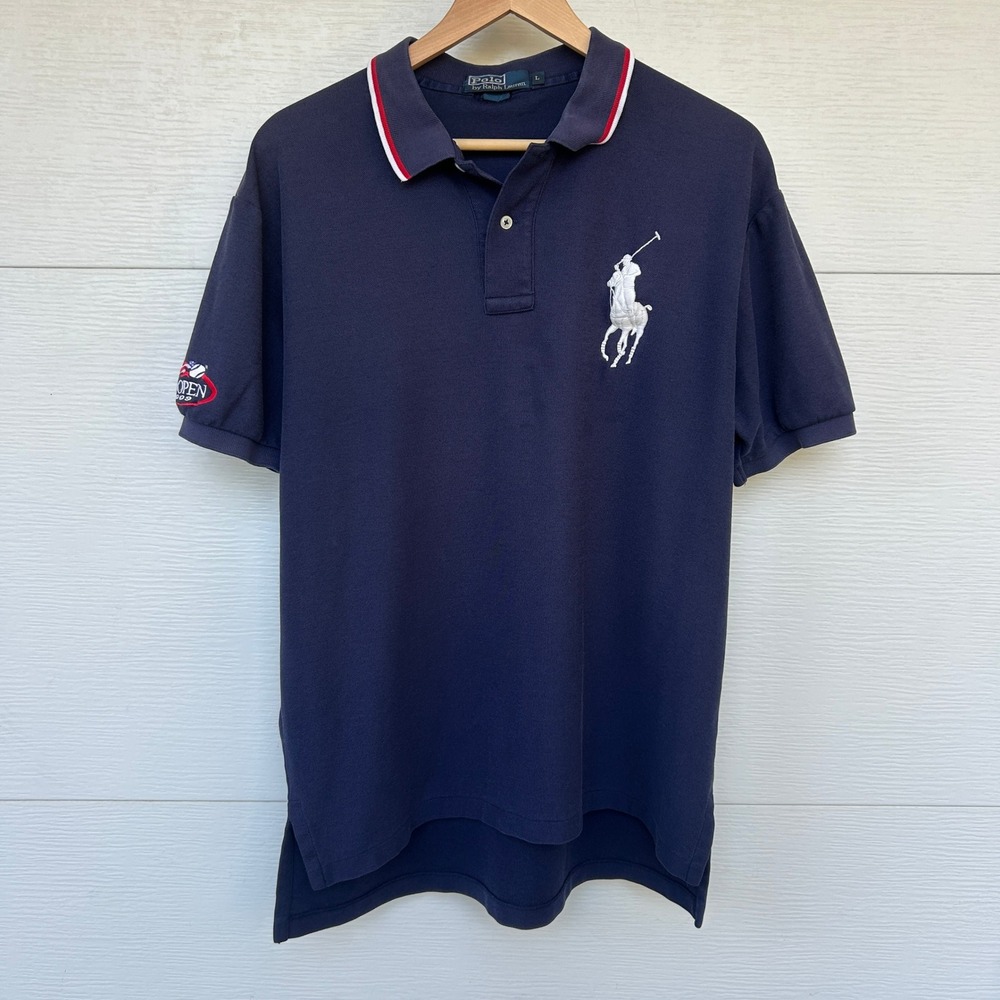 Polo Ralph Lauren US Open 2009 Polo Large Navy Blue Big Pony Y2K Tennis Shirt